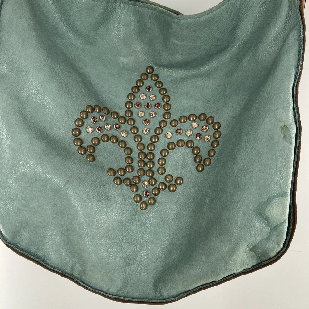 Vintage MCFADIN Brown Leather Bag with Swarovski Crystal Fleur-De-Lis